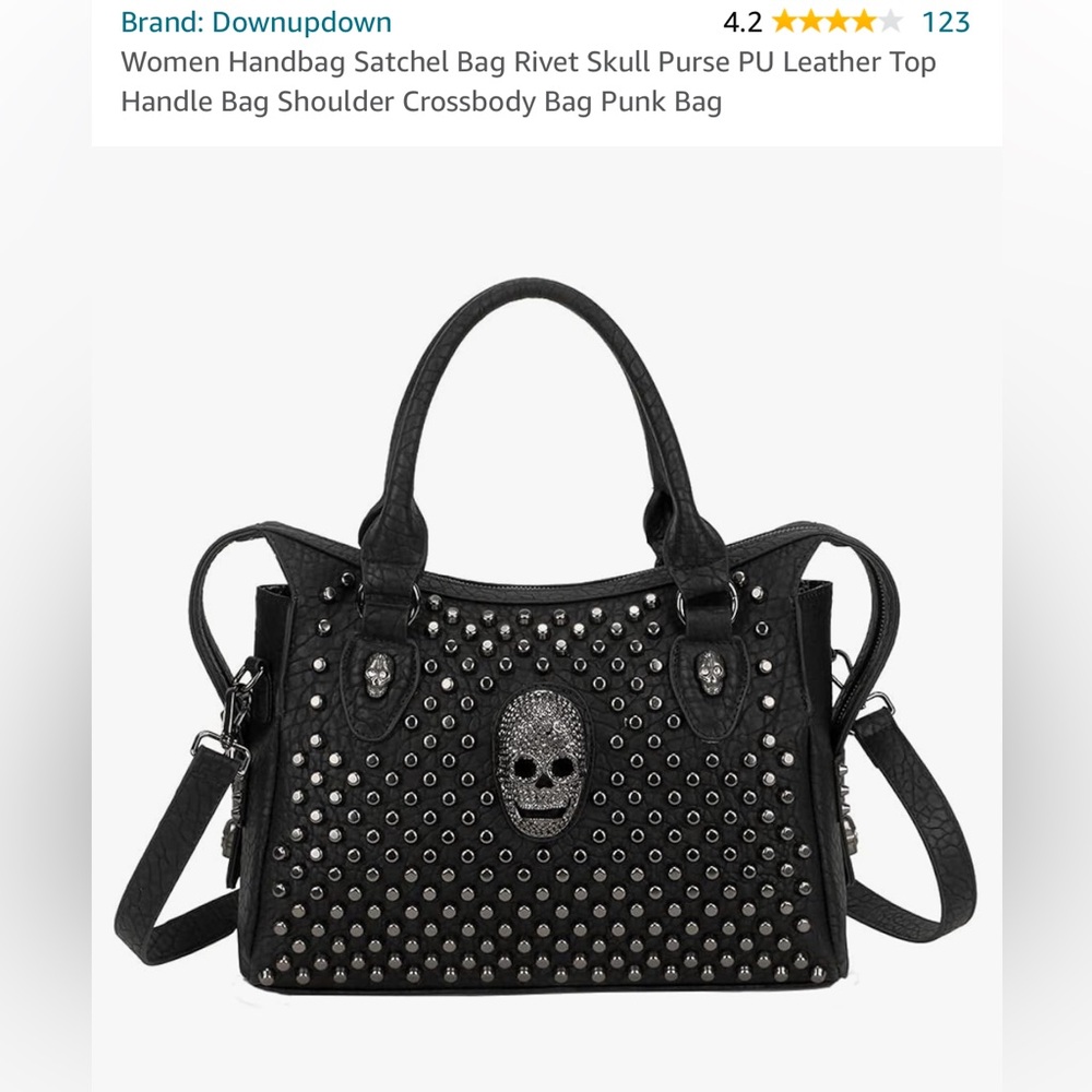 Women Handbag Satchel Bag Rivet Skull Purse PU Leather Top Handle Bag